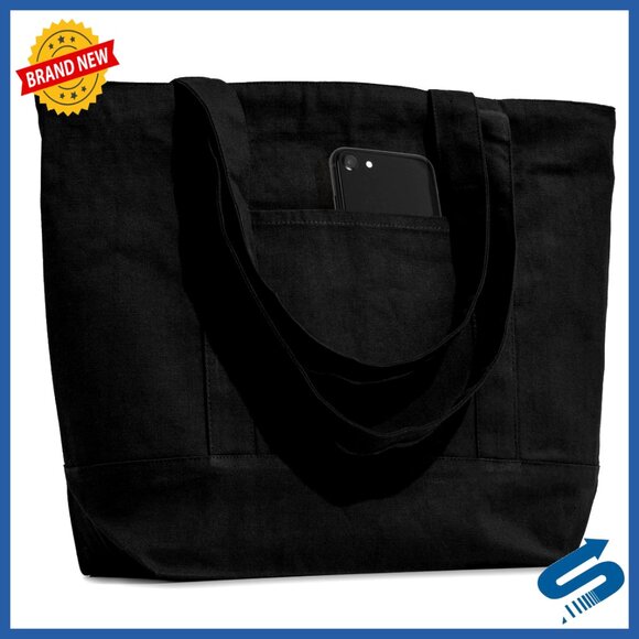 Heavy Duty Canvas Tote Bags Zipper Closure Reusable Shopping Eco Friendly